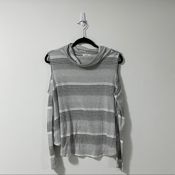 Hopely Long Sleeve Cold Shoulder Striped Grey Top - Picture 2 of 7